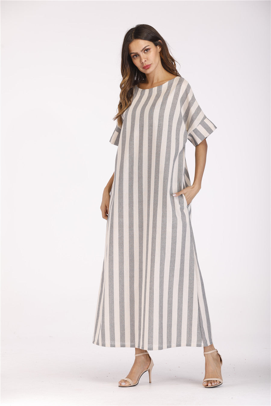 Striped cotton and linen dress