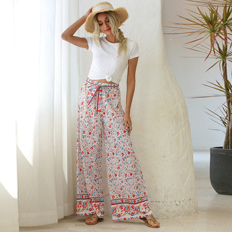 Women’s Palazzo pants Floral Geome Print Elastic High Waist