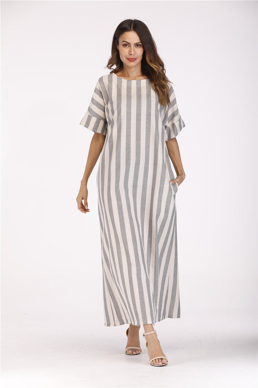 Striped cotton and linen dress