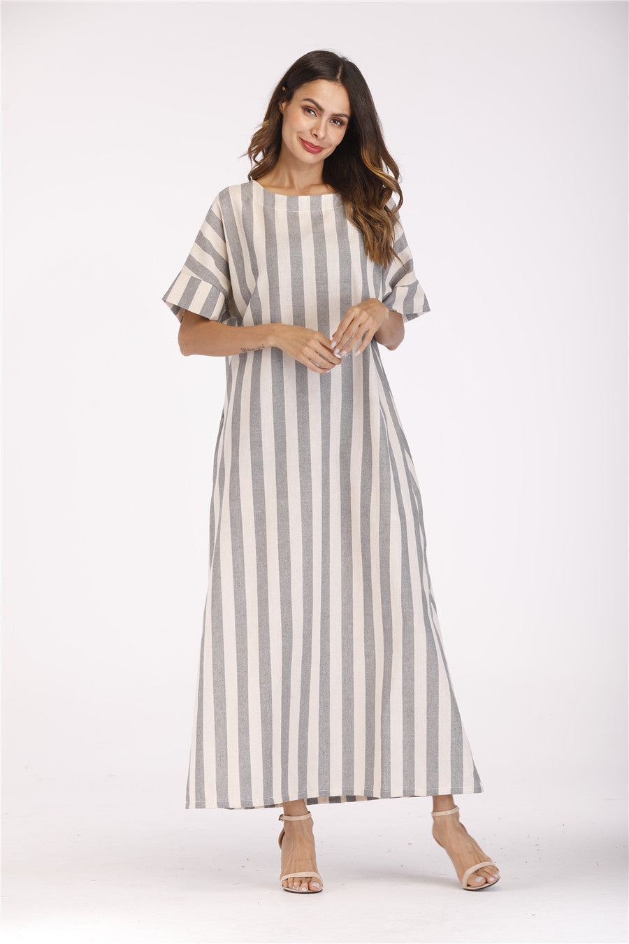 Striped cotton and linen dress