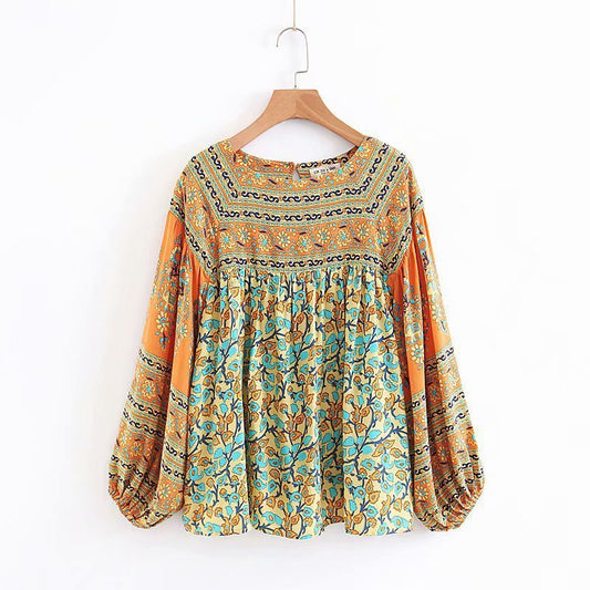 Print Round Neck Floral Standard Womens Blouse