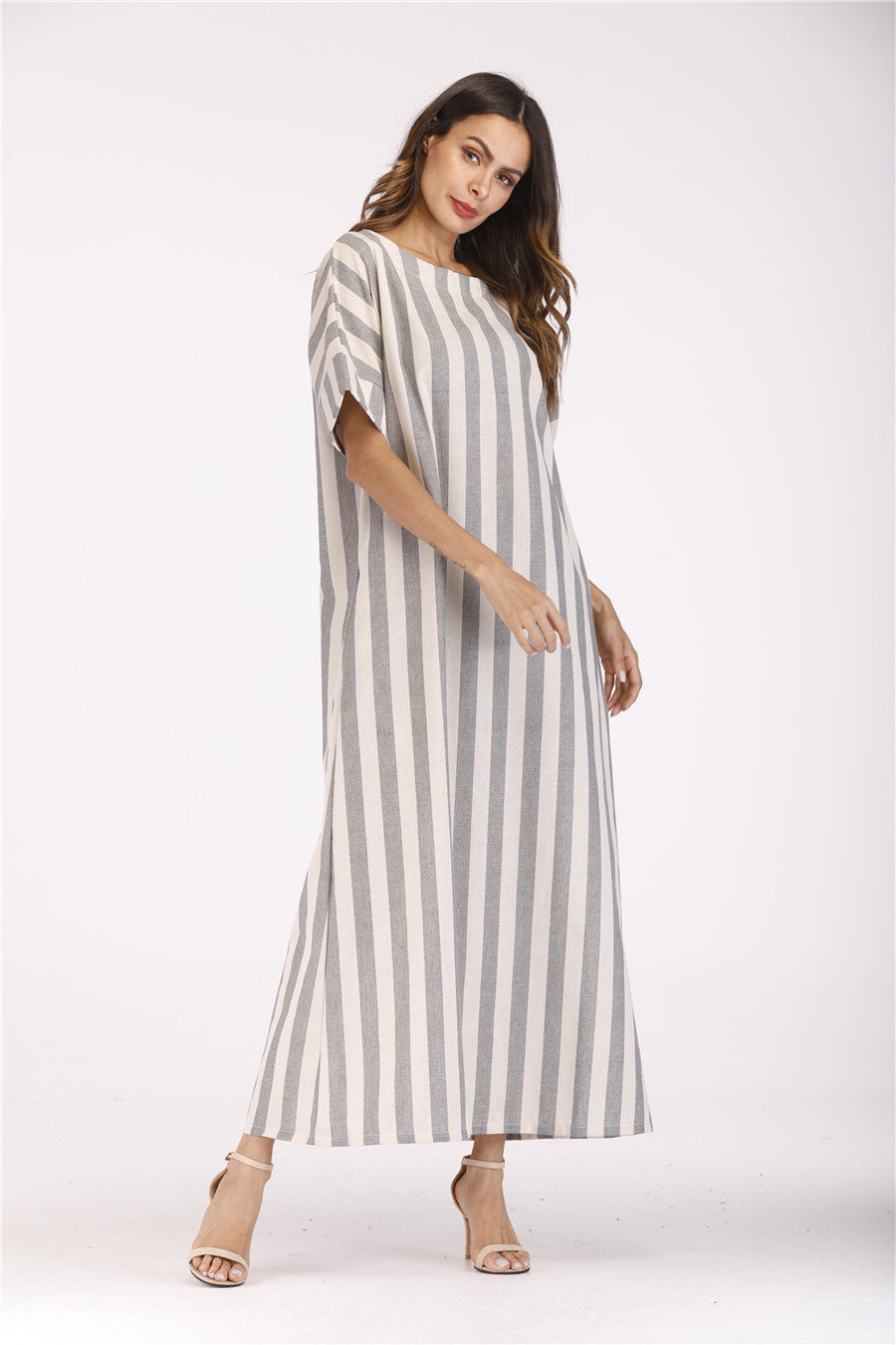 Striped cotton and linen dress