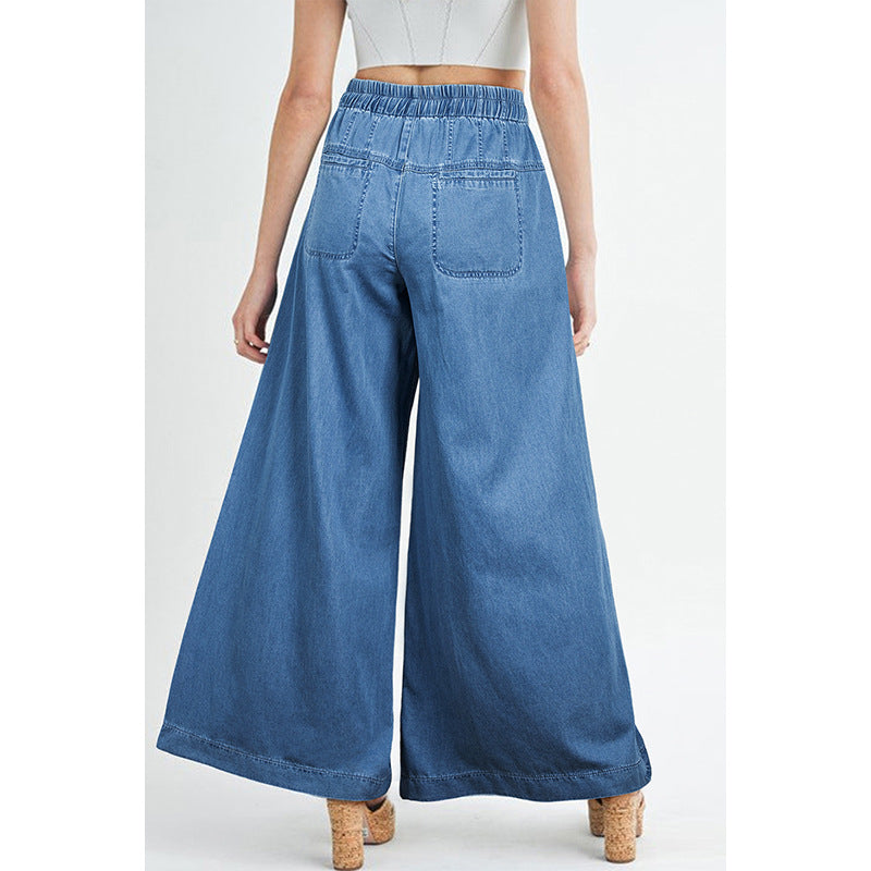 Solid Color High Waist Wide Leg Pants Women European And American Leisure Style Multi Button Jeans Women